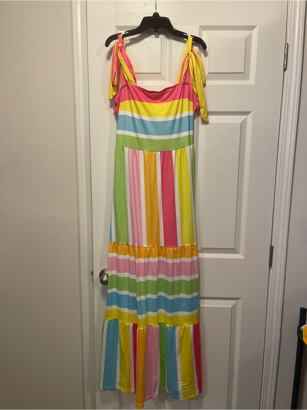 SHEIN Multi-Color Striped Maxi Dress with Tie Straps